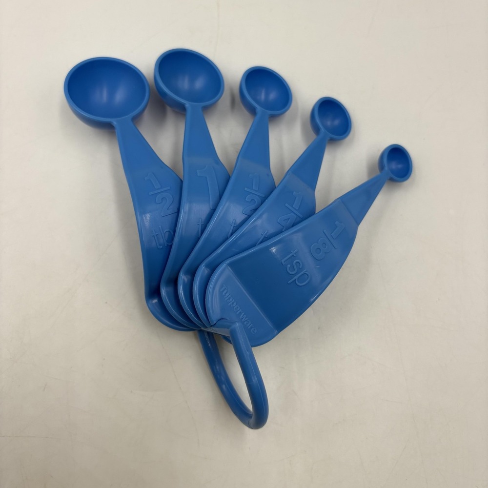 Tupperware Measuring Spoons Set Of 5 Piece Blue Plastic 1/8 Tsp To‎ 1/2 Tbsp